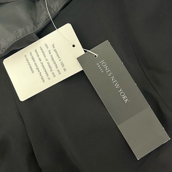 Vintage Jones New York NWT 100% Silk Black V Neck Sleeveless Midi Dress Sz 8 Y2K - Picture 9 of 13